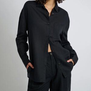 NWT Onia Black Linen Boyfriend Shirt Size M